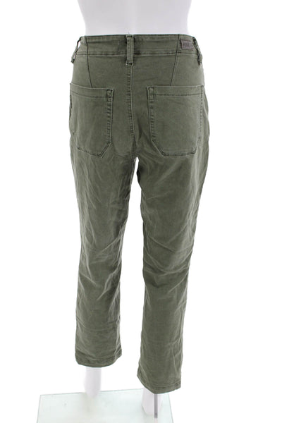 Paige Womens Cotton Zip Button Lined Straight Leg Pants Green Size EUR 27