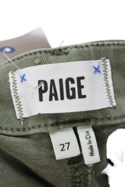 Paige Womens Cotton Zip Button Lined Straight Leg Pants Green Size EUR 27