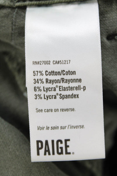 Paige Womens Cotton Zip Button Lined Straight Leg Pants Green Size EUR 27