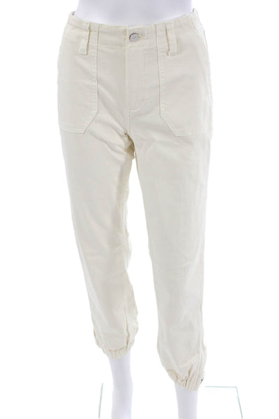Paige Womens Cotton Zip Button Lined Pleated Straight Leg Pants White Size EUR 2
