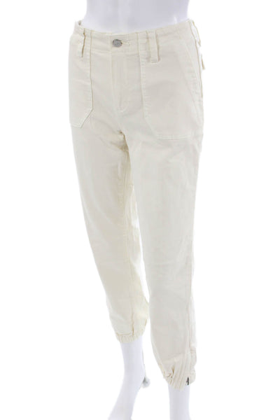 Paige Womens Cotton Zip Button Lined Pleated Straight Leg Pants White Size EUR 2