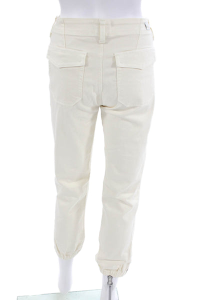 Paige Womens Cotton Zip Button Lined Pleated Straight Leg Pants White Size EUR 2