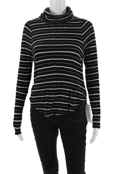 We The Free Womens Striped Turtleneck Sweater Black White Size Extra Small