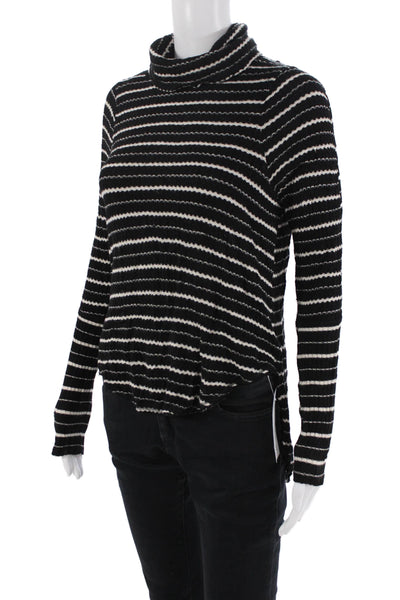 We The Free Womens Striped Turtleneck Sweater Black White Size Extra Small