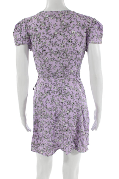 S Zaful Womens Floral Print A Line Wrap Dress Lavender Purple White Size 2