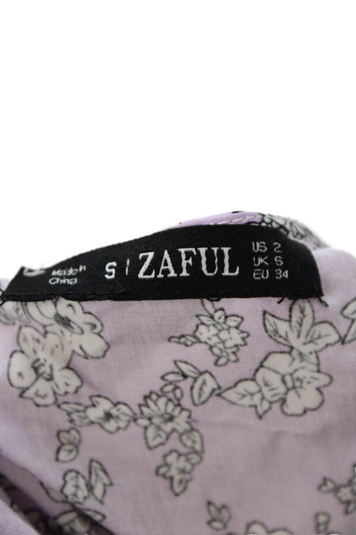 S Zaful Womens Floral Print A Line Wrap Dress Lavender Purple White Size 2