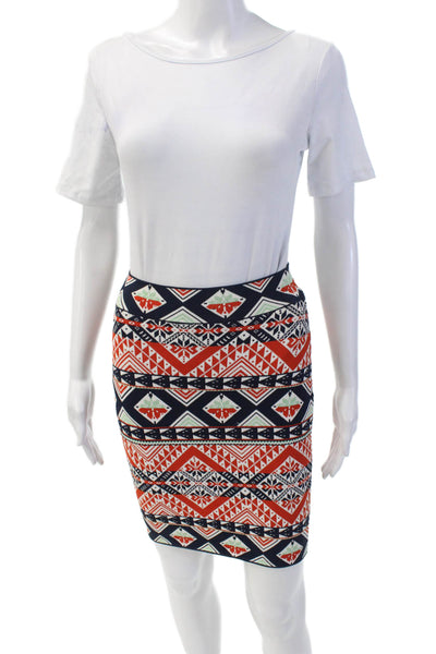 BCBG Max Azria Womens Abstract Print Starr Skirt Saffron Red Blue Size Small
