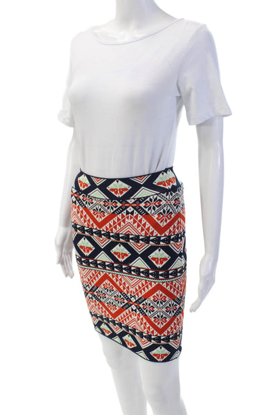 BCBG Max Azria Womens Abstract Print Starr Skirt Saffron Red Blue Size Small