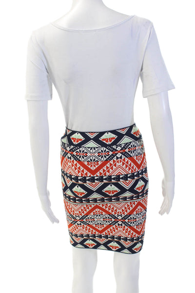 BCBG Max Azria Womens Abstract Print Starr Skirt Saffron Red Blue Size Small