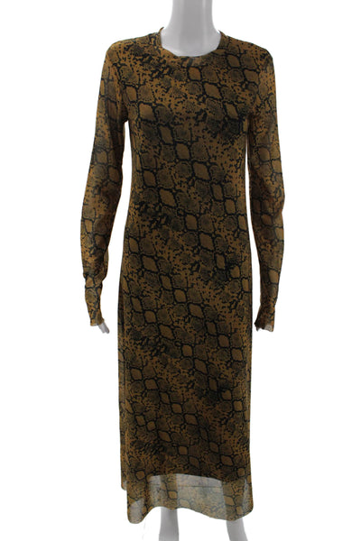 Zara Womens Snakeskin Print Long Sleeves Maxi Dress Brown Black Size Small