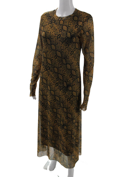 Zara Womens Snakeskin Print Long Sleeves Maxi Dress Brown Black Size Small