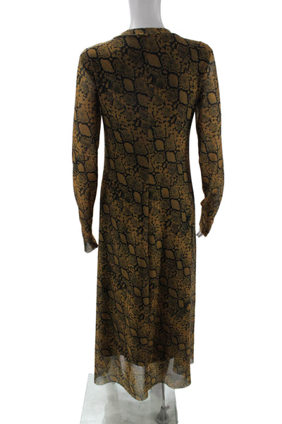 Zara Womens Snakeskin Print Long Sleeves Maxi Dress Brown Black Size Small