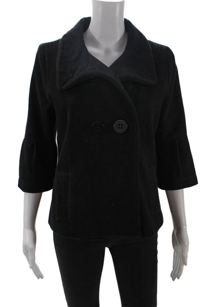 Shyla Womens Double Breasted Half Sleeve Collared Coat Black Wool Size 6