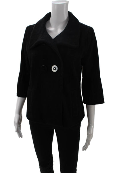 Shyla Womens Double Breasted Half Sleeve Collared Coat Black Wool Size 6