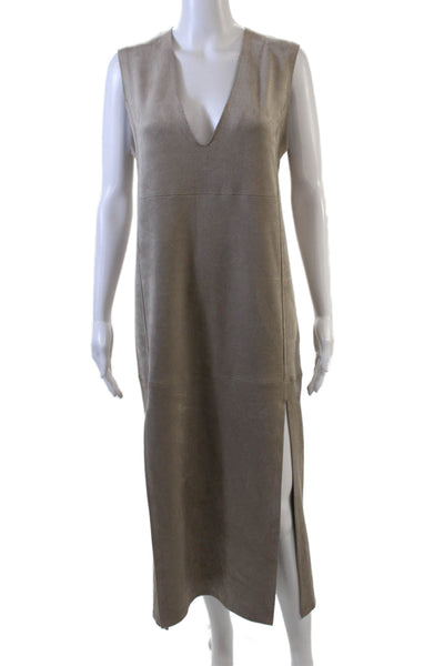 Shan Womens Suede Textured V-neck Sleeveless Lined Mid Length Dress Tan Size 06