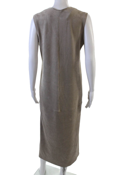 Shan Womens Suede Textured V-neck Sleeveless Lined Mid Length Dress Tan Size 06