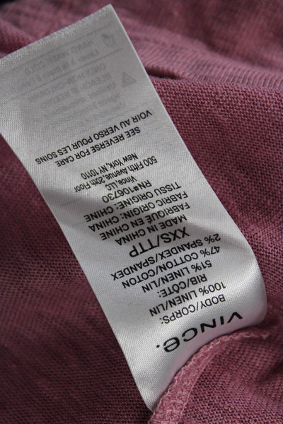 Vince Womens Linen Round Neck Cropped Short Sleeve T-Shirt Pink Size 2XS