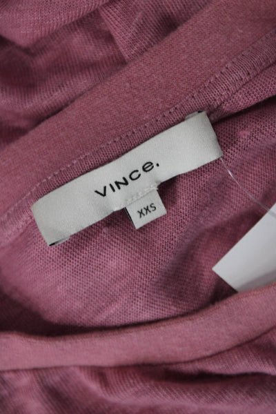 Vince Womens Linen Round Neck Cropped Short Sleeve T-Shirt Pink Size 2XS