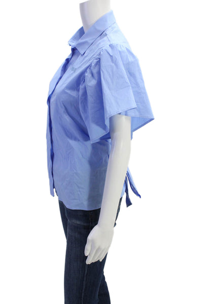 MSGM Girls Cotton Short Sleeve Button Up Collar Lined Blouse Blue Size S