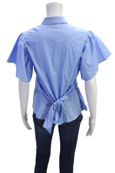 MSGM Girls Cotton Short Sleeve Button Up Collar Lined Blouse Blue Size S