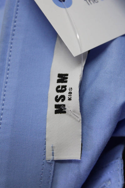 MSGM Girls Cotton Short Sleeve Button Up Collar Lined Blouse Blue Size S