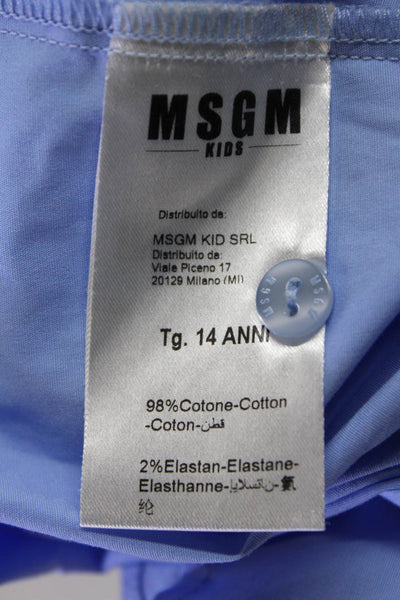 MSGM Girls Cotton Short Sleeve Button Up Collar Lined Blouse Blue Size S
