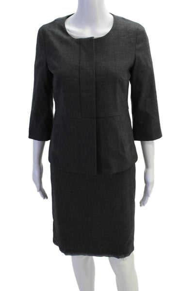 J Crew Womens Wool Long Sleeve Button Pleated Top Skirt Set Gray Size 02 12