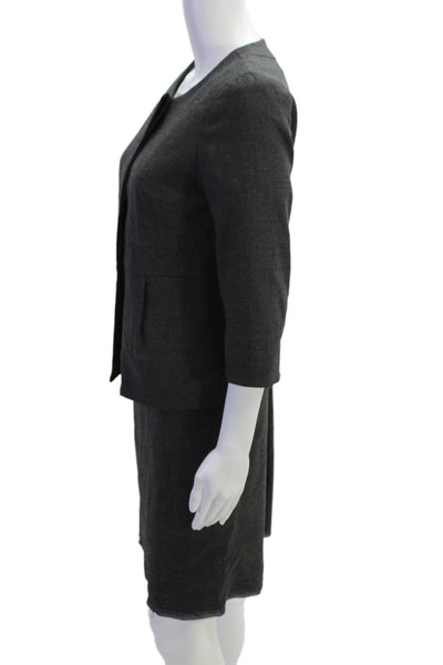 J Crew Womens Wool Long Sleeve Button Pleated Top Skirt Set Gray Size 02 12
