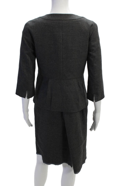 J Crew Womens Wool Long Sleeve Button Pleated Top Skirt Set Gray Size 02 12