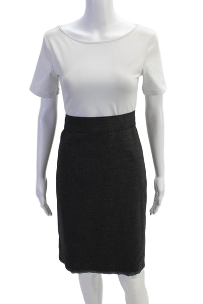 J Crew Womens Wool Long Sleeve Button Pleated Top Skirt Set Gray Size 02 12