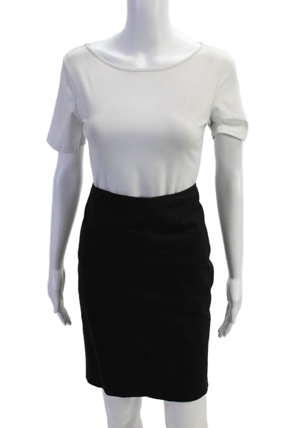 Theory Womens Wool Unlined Zip Up Knee Length Straight Pencil Skirt Black Size 6