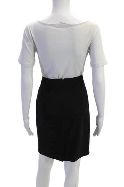 Theory Womens Wool Unlined Zip Up Knee Length Straight Pencil Skirt Black Size 6