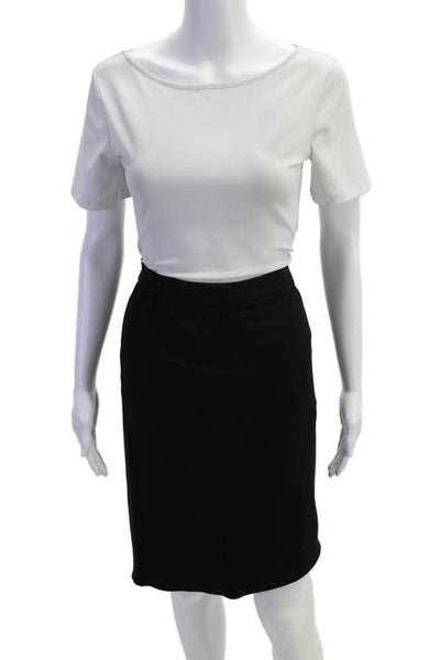 Theory Womens Unlined Elastic Waist Knee Length Pencil Skirt Black Size S