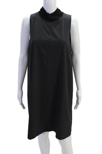 Athleta Womens Ribbed High Neck Sleeveless Zip Up A-Line Dress Black Size L