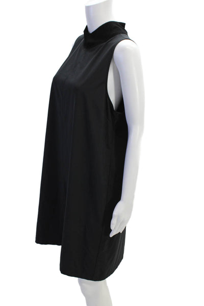 Athleta Womens Ribbed High Neck Sleeveless Zip Up A-Line Dress Black Size L