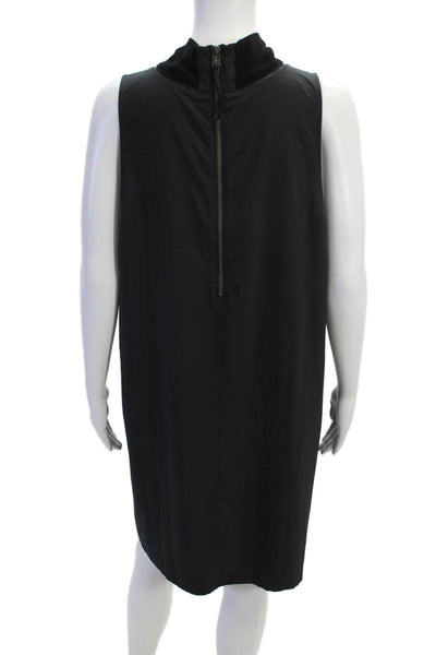 Athleta Womens Ribbed High Neck Sleeveless Zip Up A-Line Dress Black Size L