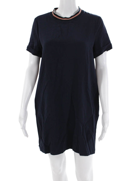 Theory Women's Round Neck Short Sleeves Mini Dress Navy Blue Size S