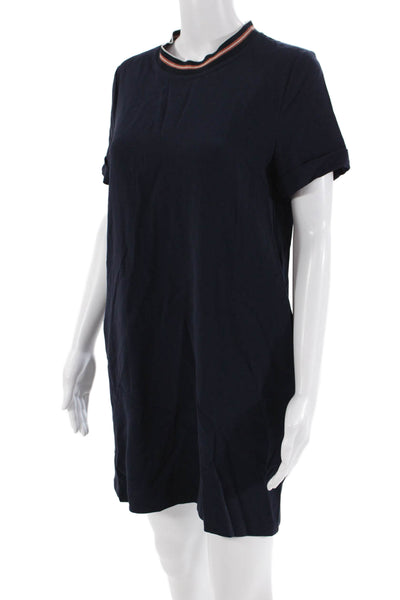 Theory Women's Round Neck Short Sleeves Mini Dress Navy Blue Size S