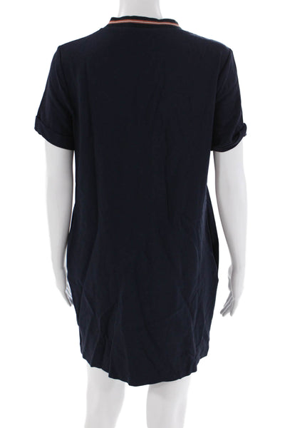 Theory Women's Round Neck Short Sleeves Mini Dress Navy Blue Size S