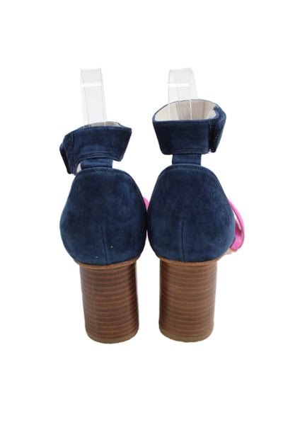 Jeffrey Campbell Womens Suede Ankle Strap Sandal Heels Pink Navy Blue Size 7.5