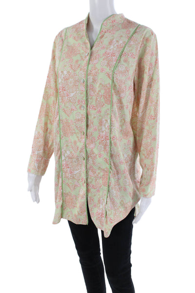 Natori Womens Floral Print Night Gown Green Orange Cotton Size Small