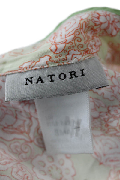Natori Womens Floral Print Night Gown Green Orange Cotton Size Small