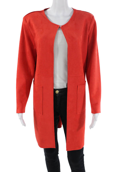 Voyage Boutique Womens Faux Suede Button Closure Coat Red Size Small