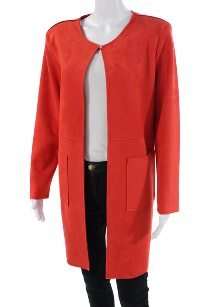 Voyage Boutique Womens Faux Suede Button Closure Coat Red Size Small