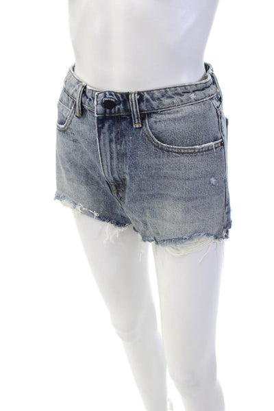 Alexander Wang Women's Five Pockets Medium Wash Cut-Off Denim Shorts Size 28