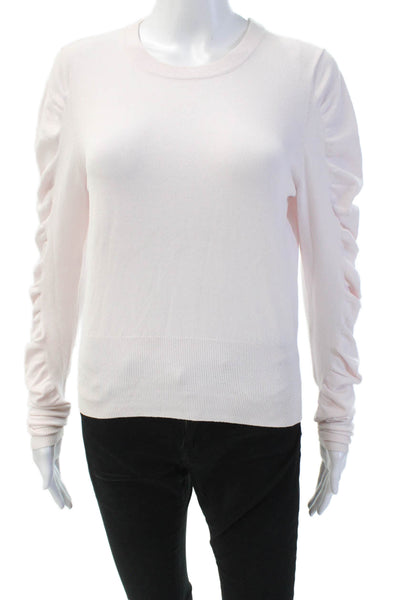 Autumn Cashmere Womens Crew Neck Rouched Bishop Sleeve Sweater Light Pink Size S