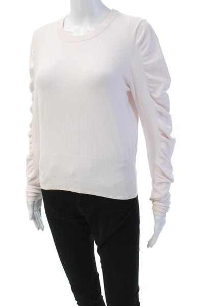 Autumn Cashmere Womens Crew Neck Rouched Bishop Sleeve Sweater Light Pink Size S