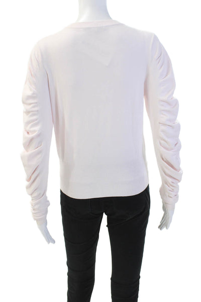 Autumn Cashmere Womens Crew Neck Rouched Bishop Sleeve Sweater Light Pink Size S
