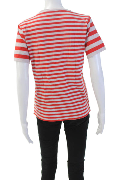 Ganni Womens Cotton V-Neck Short Sleeve Striped Print Casual Shirt Red Size 00