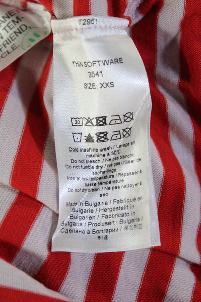Ganni Womens Cotton V-Neck Short Sleeve Striped Print Casual Shirt Red Size 00